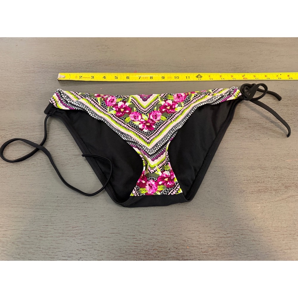 Mossimo Womens Floral Geometric Side Tie Bikini Bottoms Black Pink Green Large